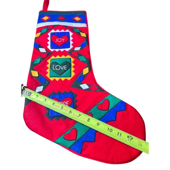 Vintage L'Art Felt Christmas Stocking Decor Ornament 12" Joy Love Hope Seasonal - Picture 7 of 10
